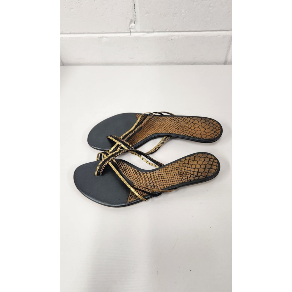 Cole Haan Rosemary Wome's Leather Kitten Heel Thong Sandals Size9.5B Cpr/Gld/Blk